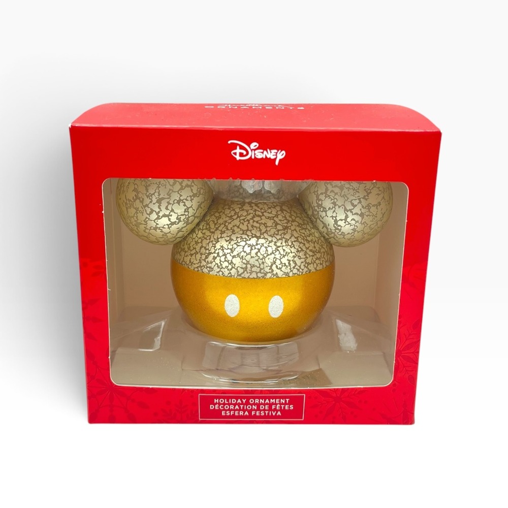 Disney Mickey Mouse Glass Christmas Ornament Hallmark Gold Silver 2HCM8782